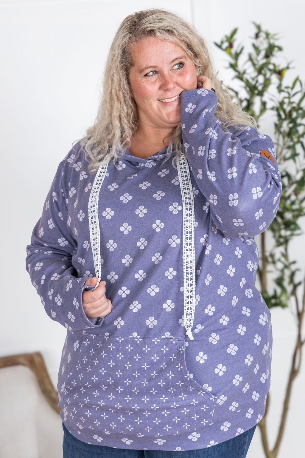 Hailey Pullover Hoodie - Slate Purple Floral